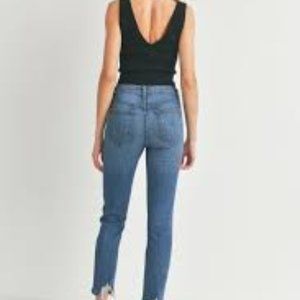 Just Black Cropped Skinny Jeans- High Waisted Shark Bite